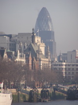 London skyline from under Waterloo Bridge